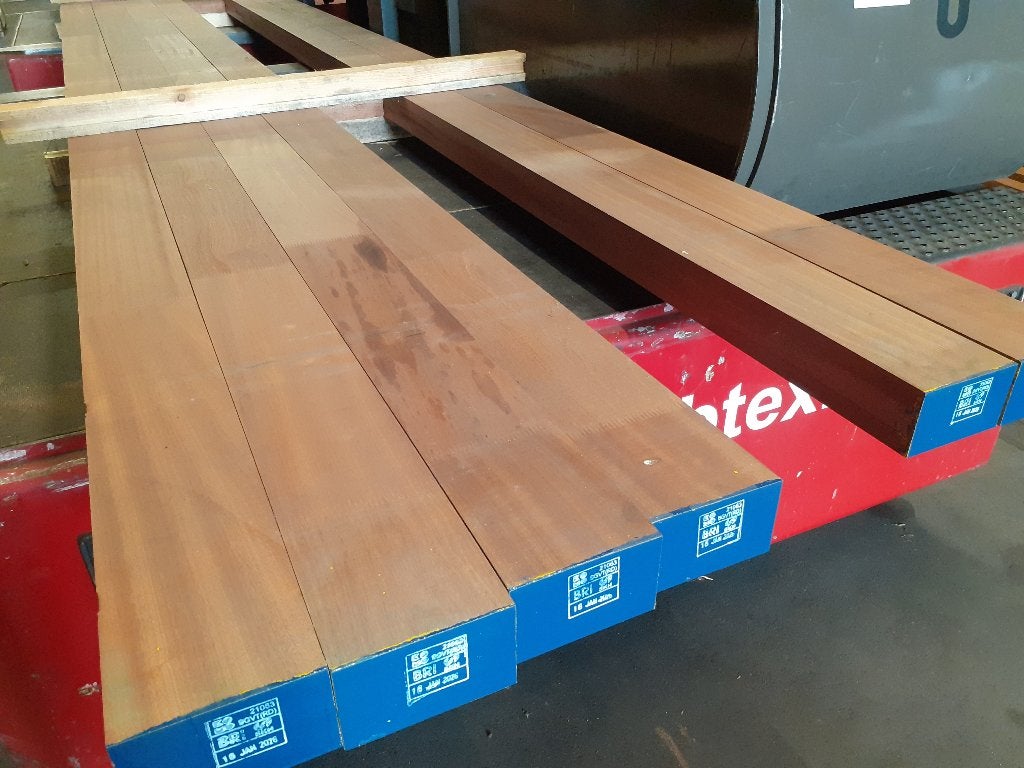 Mahonie kozijnhout KOMO 72x120x5900mm - 6 stuks, Nieuw, Ophalen of Verzenden, Hardhout, 250 cm of meer