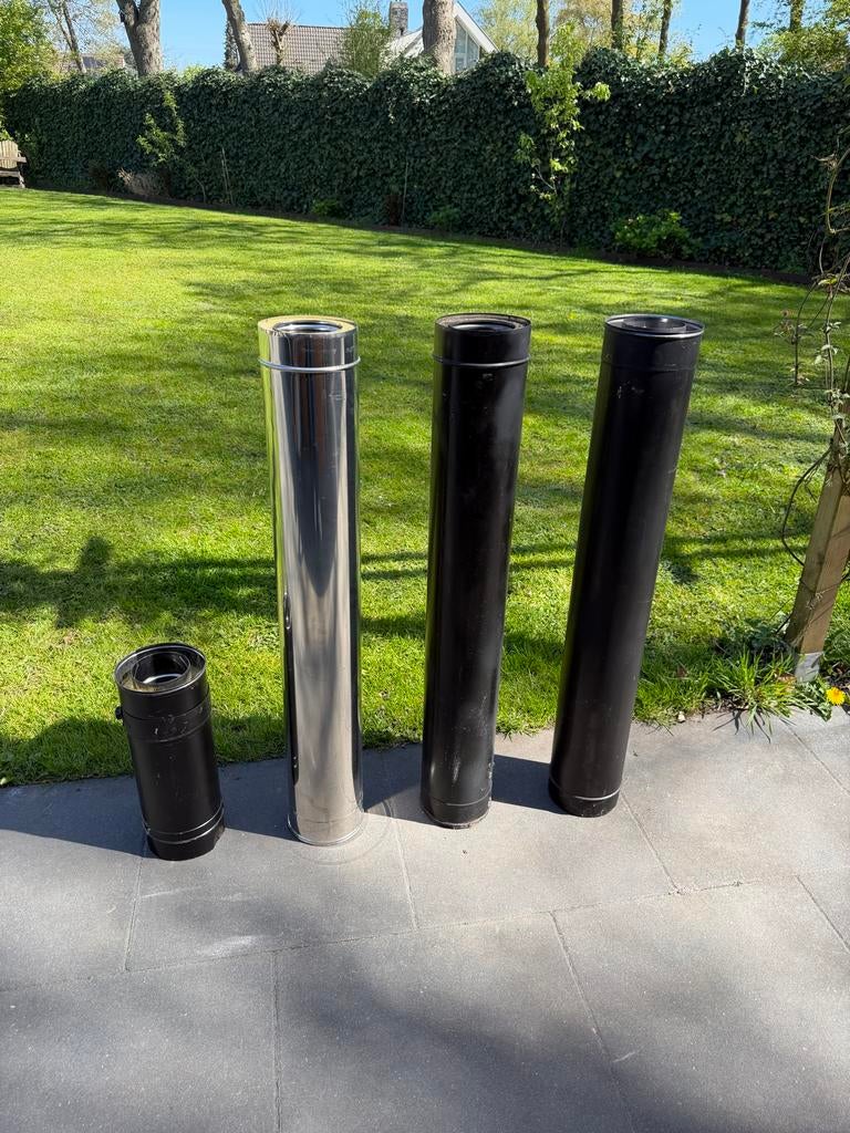 Dubbelwandige RVS en Zwart Gecoate Rookkanalen, Doe-het-zelf en Verbouw, Gebruikt, Overige typen, Minder dan 60 cm, Ophalen of Verzenden