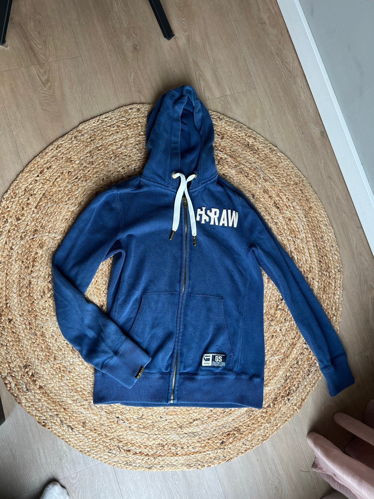 G-Star RAW hoodie met rits - Blauw - Maat M, Ophalen of Verzenden, Gedragen, Maat 48/50 (M), Blauw
