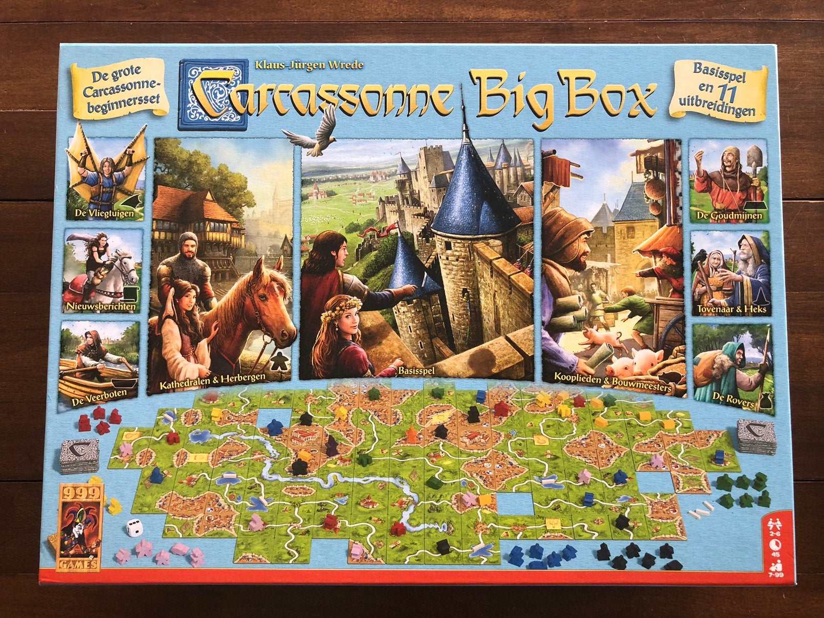 Carcassonne Big Box Lichtblauw - grotendeels Nieuw in stans, Hobby en Vrije tijd, Gezelschapsspellen | Bordspellen, Ophalen of Verzenden