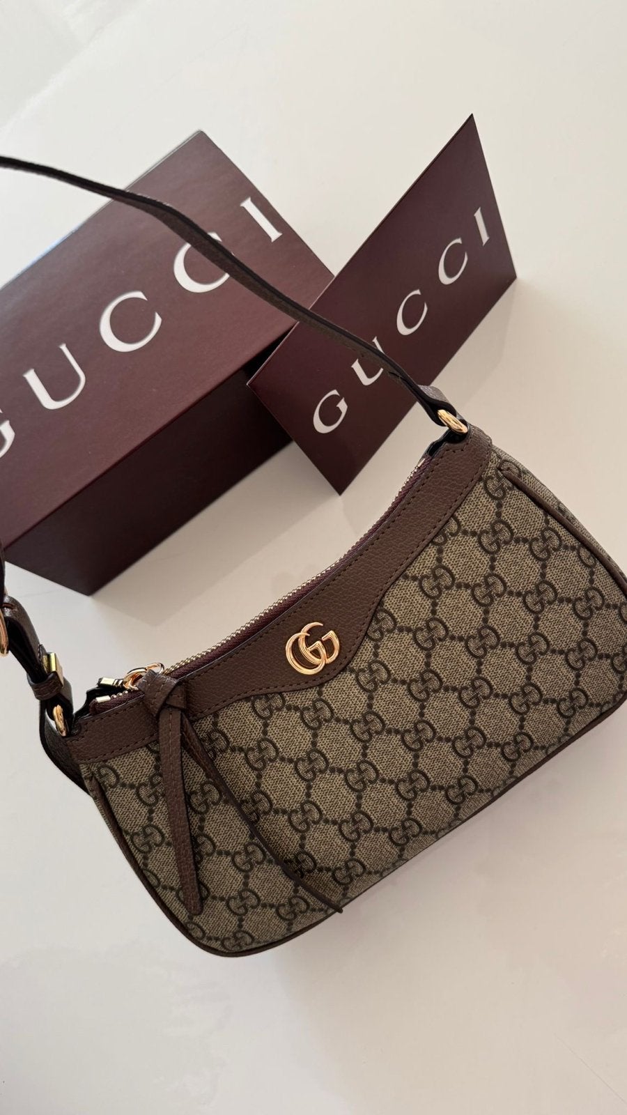 Gucci Ophidia GG Mini Schoudertasje, Ophalen of Verzenden, Zo goed als nieuw, Bruin, Schoudertasje