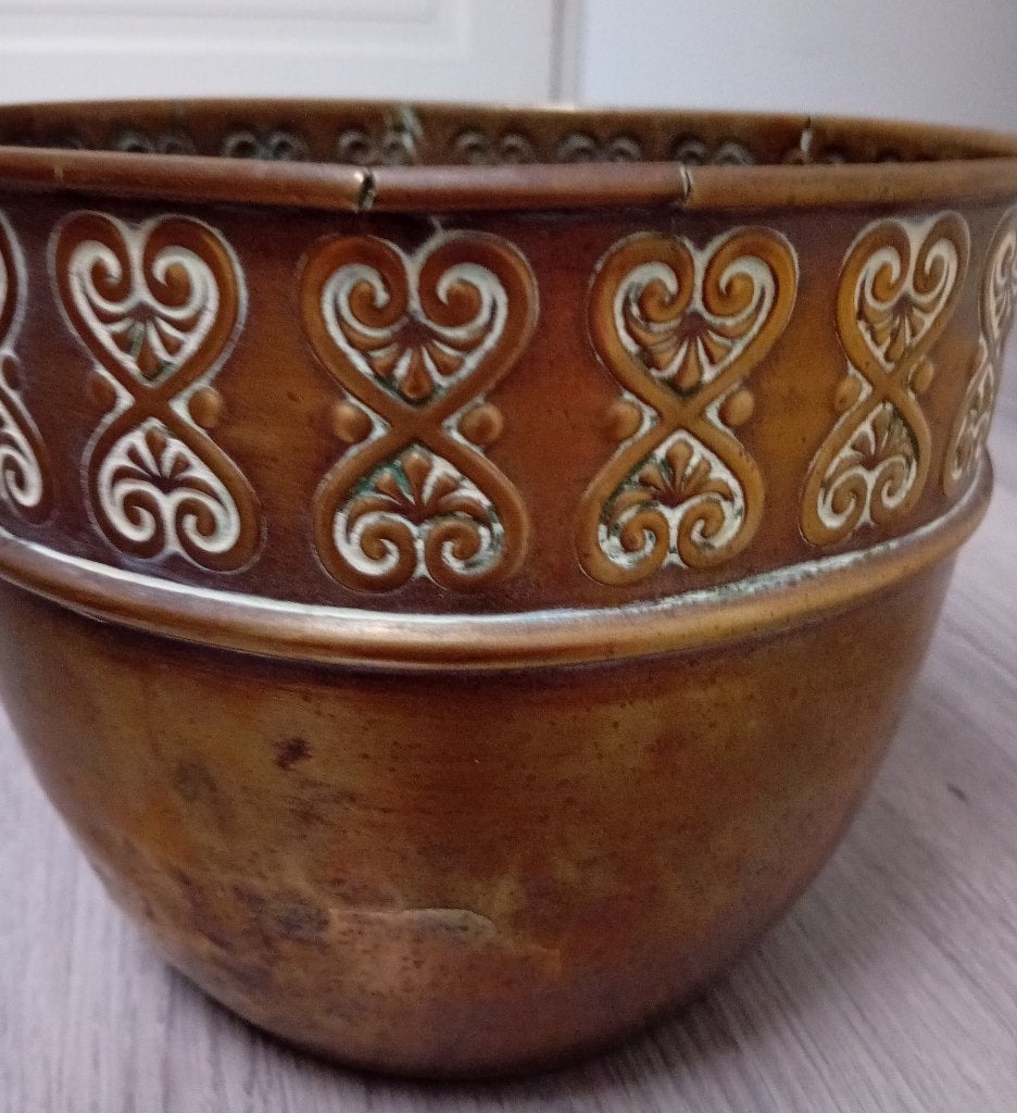jugendstijl art nouveau koperen pot bloempot, Verzenden