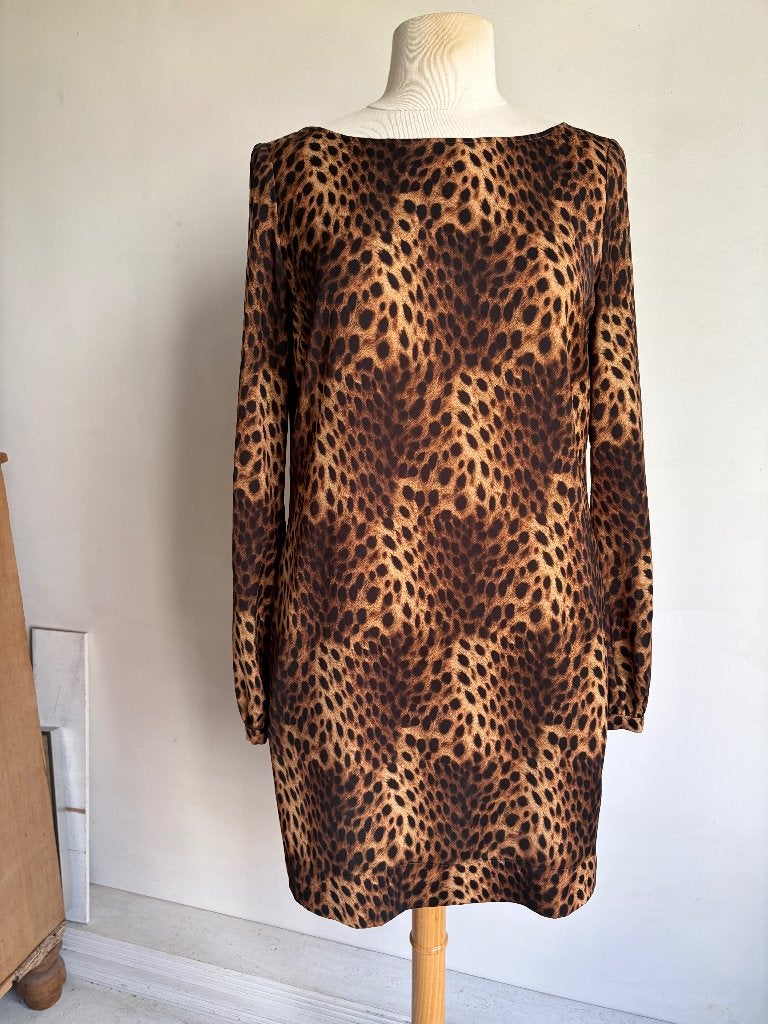 ladress panter jurk maat s, Bruin, Verzenden, Zo goed als nieuw, Knielengte
