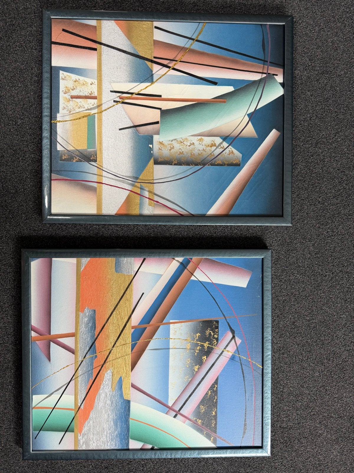 Set van 2 abstracte schilderijen, 60x50 cm, Antiek en Kunst, Kunst | Schilderijen | Abstract, Ophalen of Verzenden