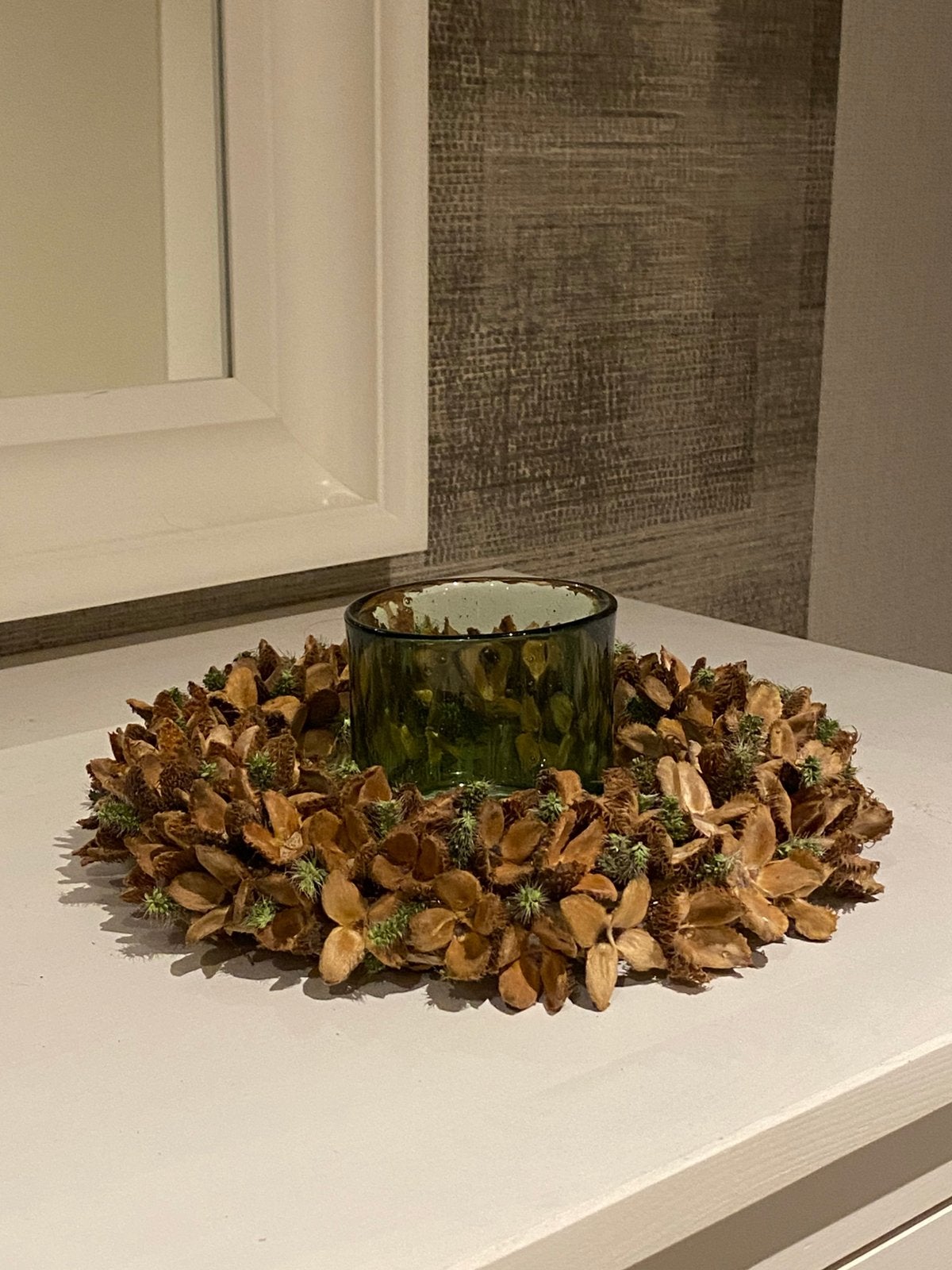 Kransen van beukenschillen op strokrans, Ophalen of Verzenden, Nieuw, Krans, Natuurlijk materiaal