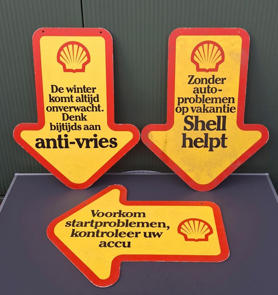 3x Shell reclamebord / reclamekarton pijlen, Verzamelen, Merken en Reclamevoorwerpen, Ophalen of Verzenden, Gebruikt, Reclamebord