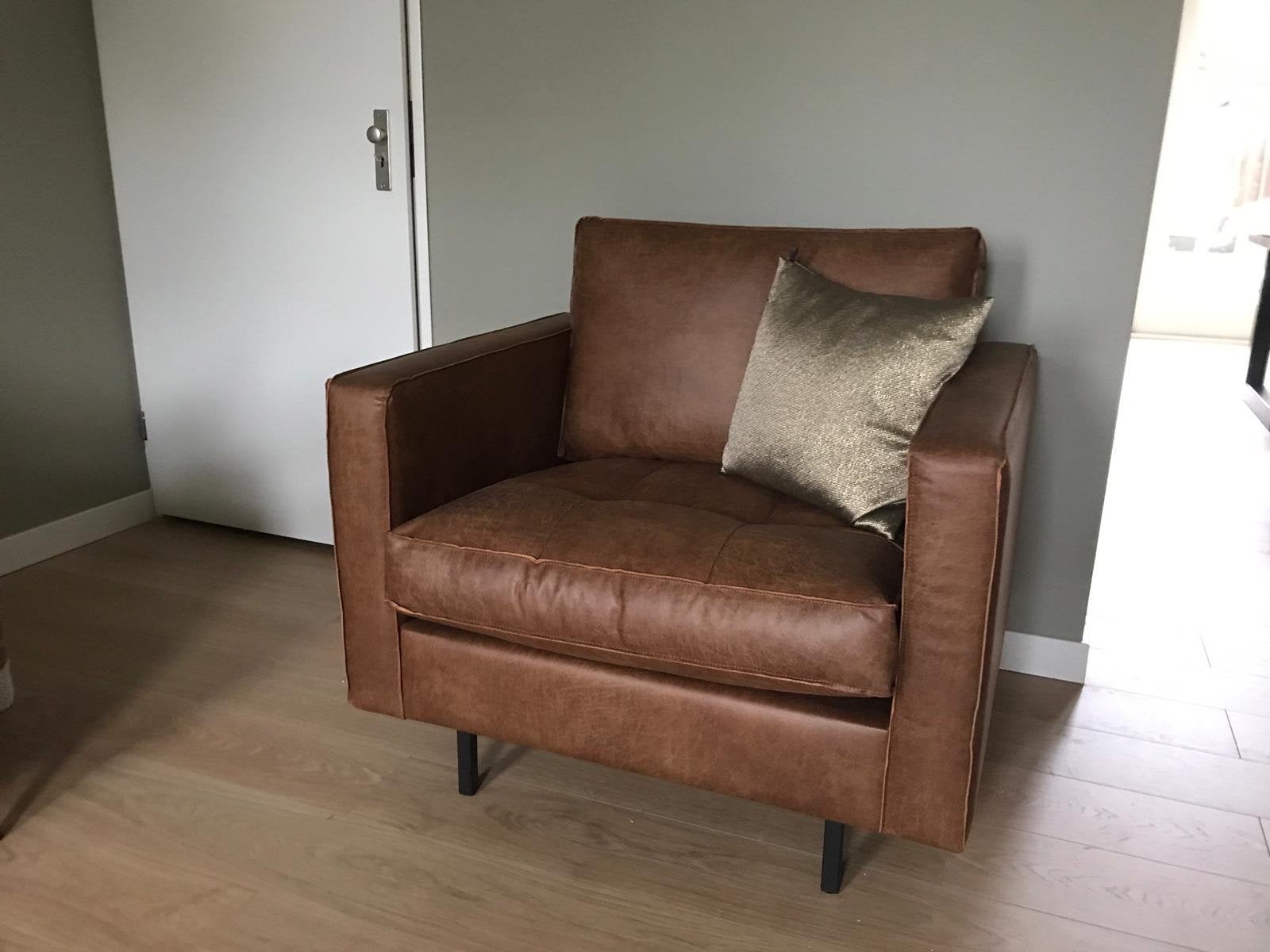 Fauteuil - Cognac kleurig, Huis en Inrichting, Ophalen, Zo goed als nieuw, 50 tot 75 cm, Leer