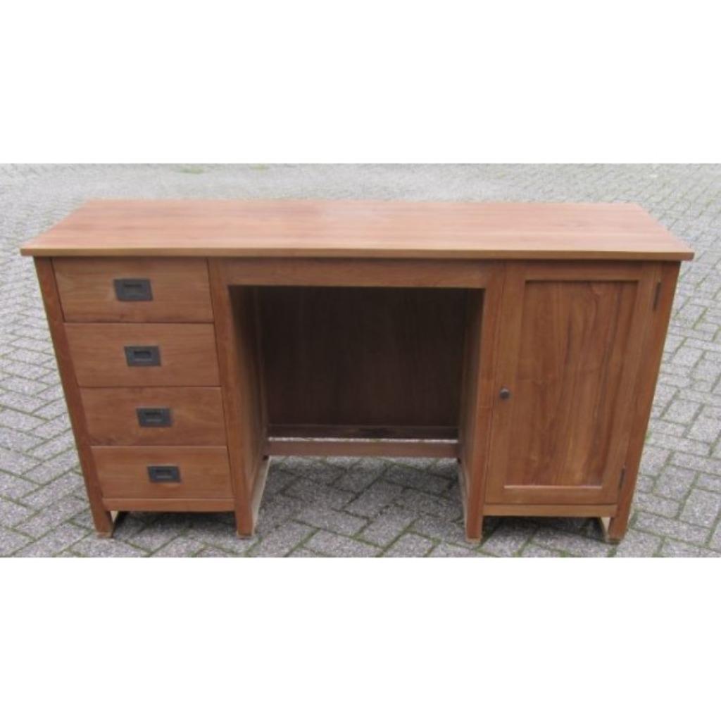 Bureau Teakhout 150br x 50d , met laden op rails & deur., Ophalen of Verzenden, Nieuw