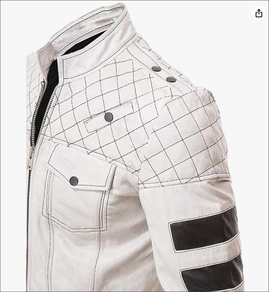 Wit stevige lederen Biker Jack - maat L, Kleding | Heren, Ophalen of Verzenden, Zo goed als nieuw, Maat 52/54 (L), Zwart