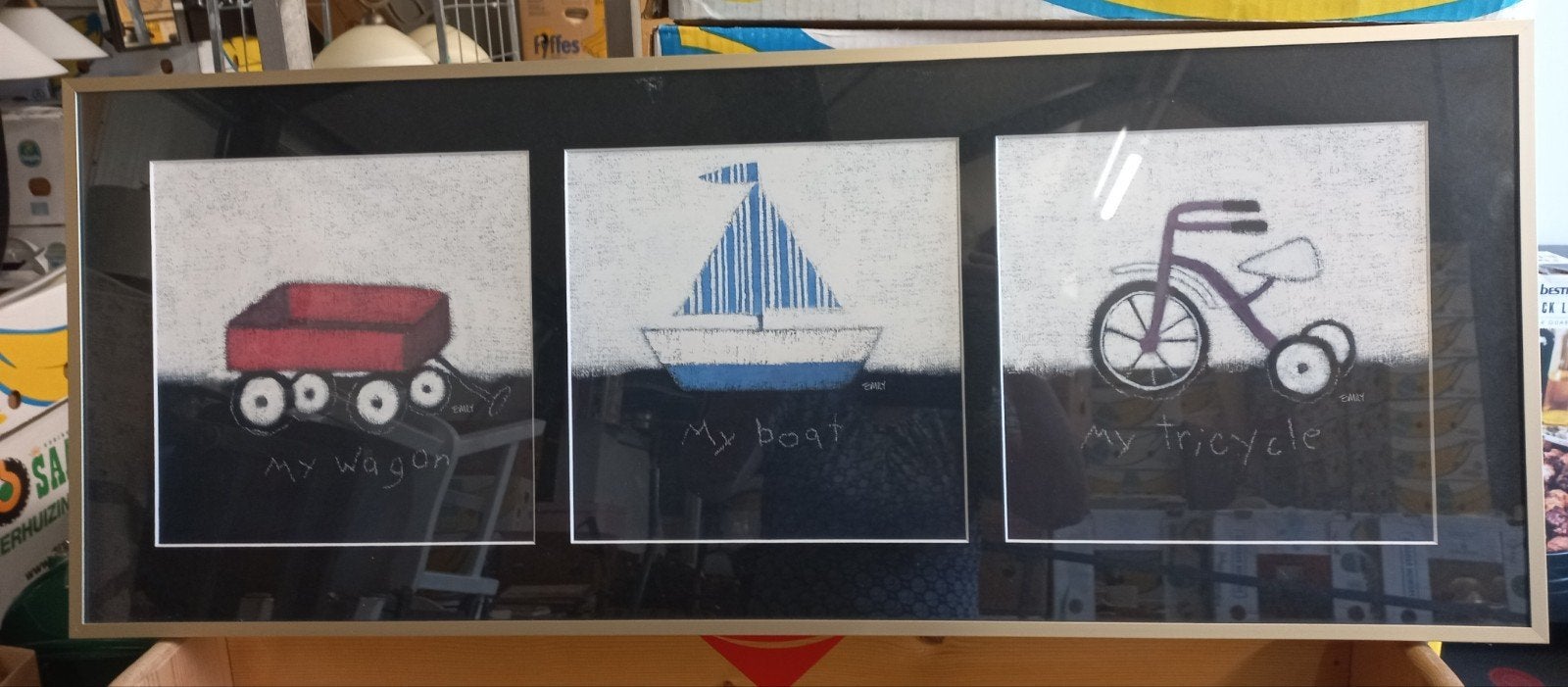 Kunst. Schilderij met kinderlijke voertuigen, 88x35 cm, Ophalen of Verzenden