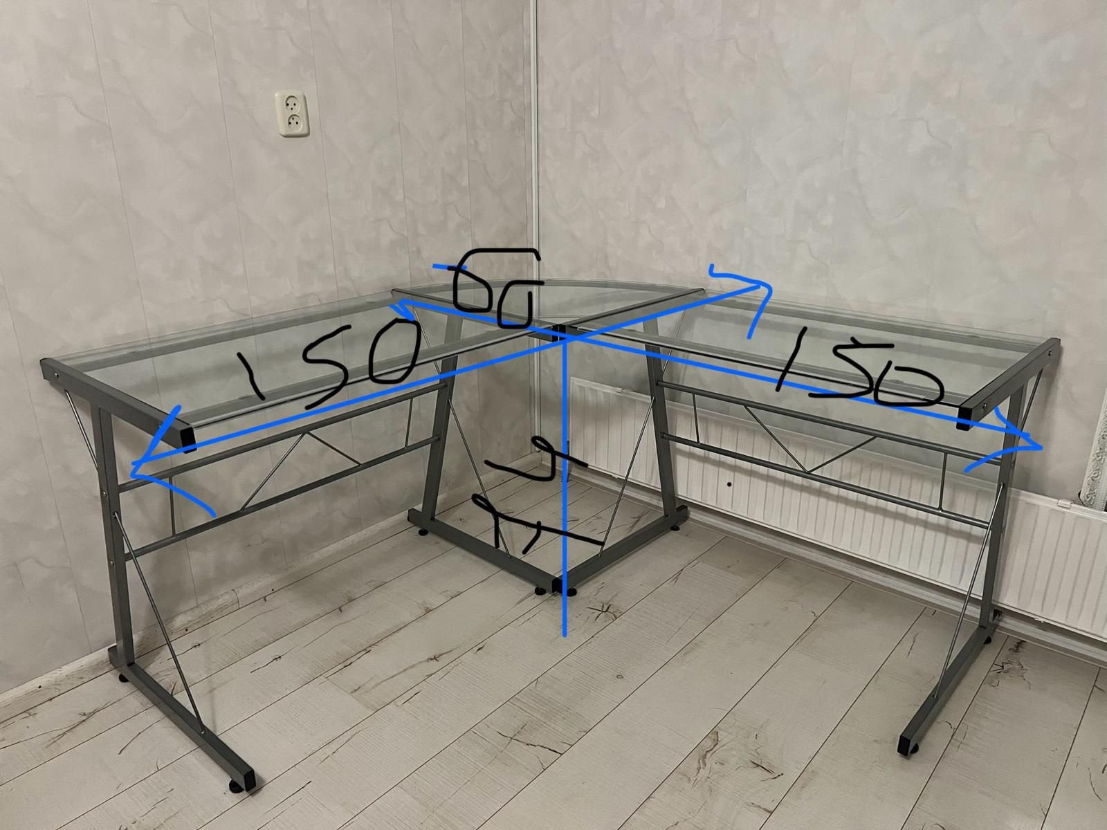 Glazen hoek bureau tafel, Huis en Inrichting, Bureaus, Ophalen of Verzenden, Zo goed als nieuw