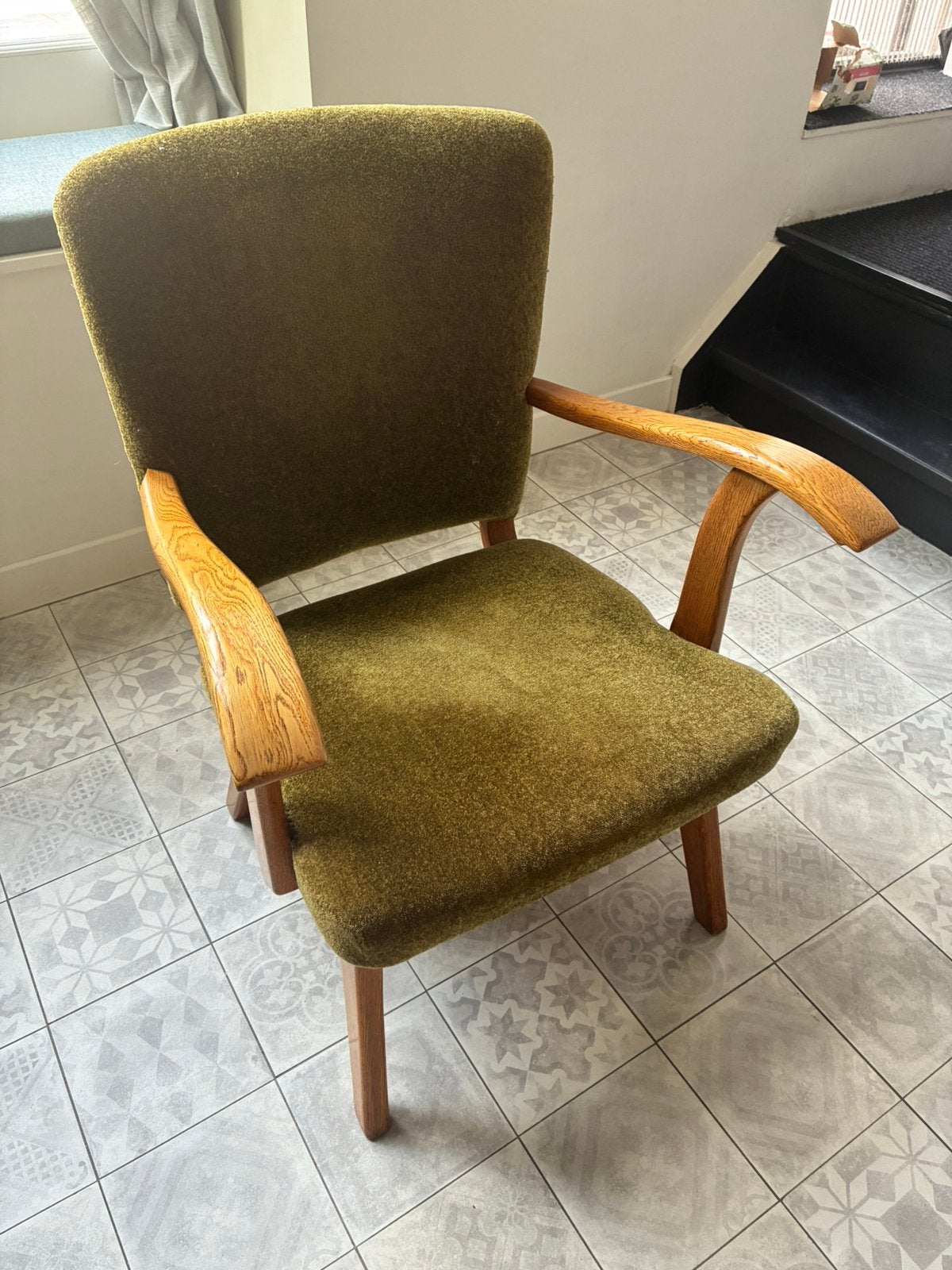 Vintage fauteuil, Huis en Inrichting, Gebruikt, 75 tot 100 cm, Ophalen of Verzenden, Stof