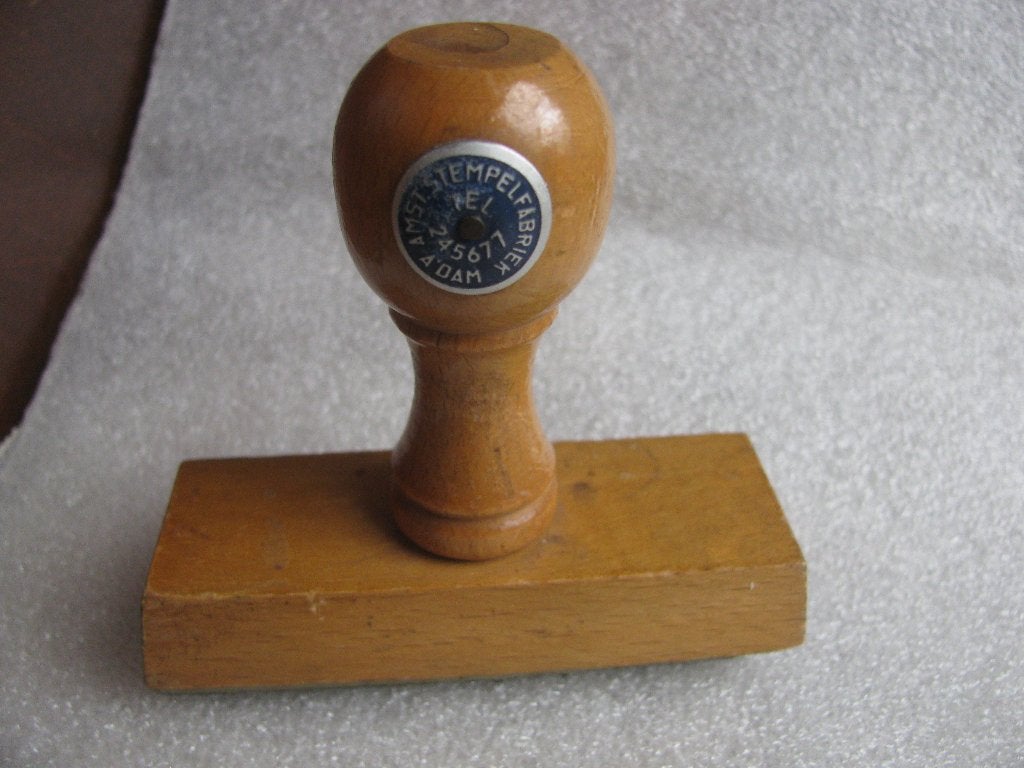 Oude Houten Stempel met Tekst - Stempelfabriek Amsterdam, Antiek en Kunst, Verzenden