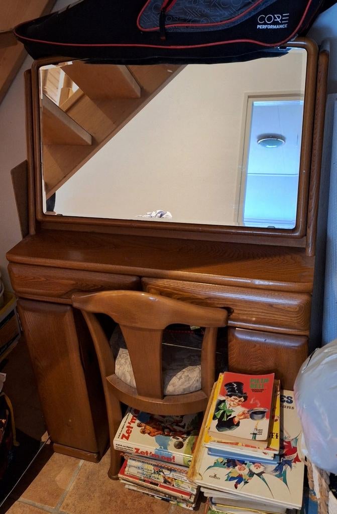 houten bureau met spiegel, Huis en Inrichting, Ophalen, Gebruikt, Hout, Overige merken