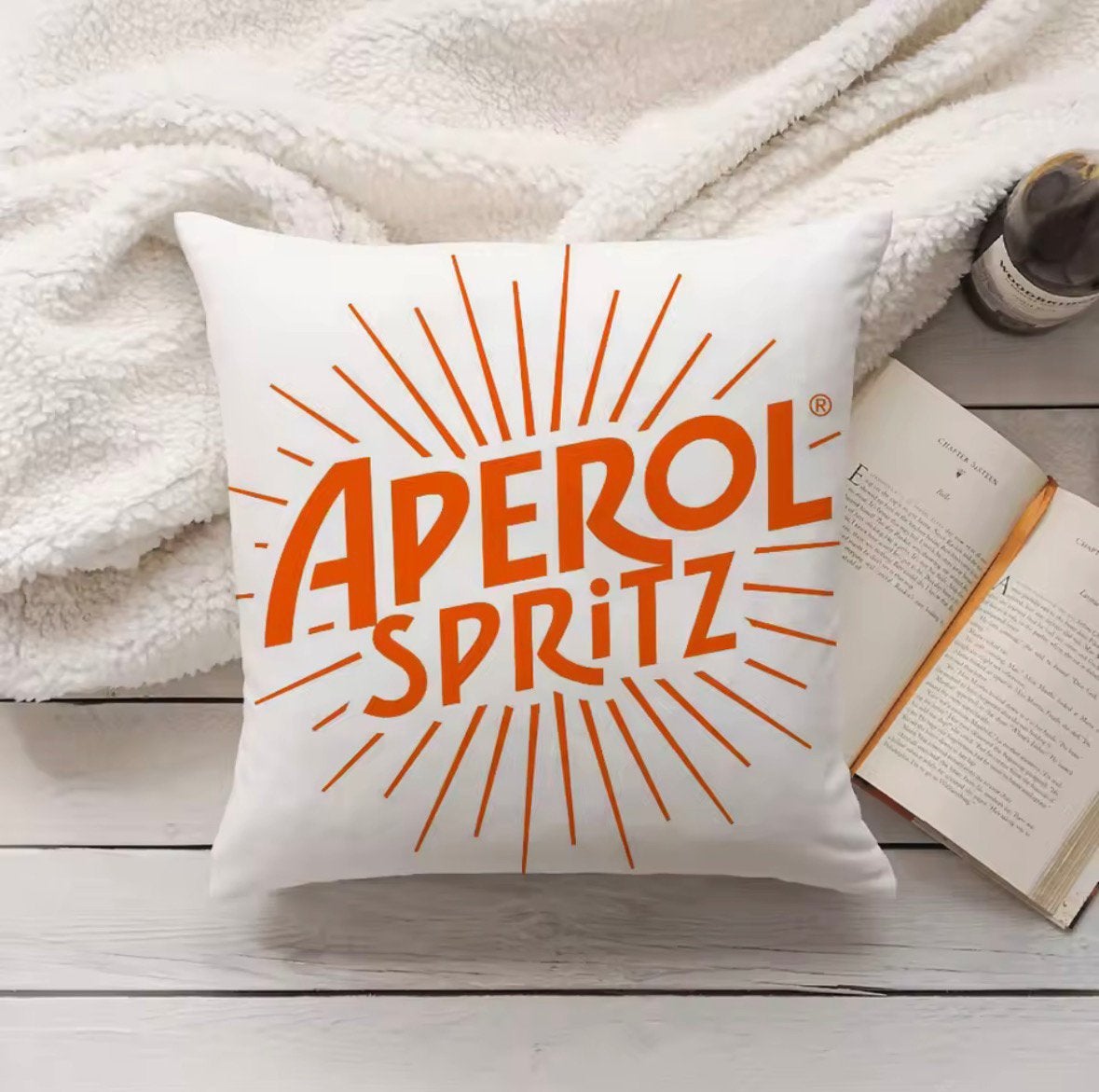 Aperol Spritz Kussenhoes - 40x40cm, Ophalen of Verzenden, Nieuw, Wit, Vierkant