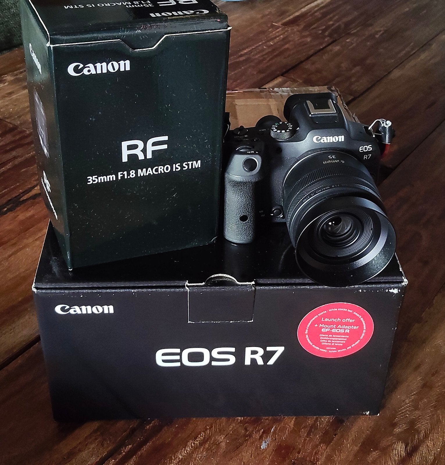 Canon EOS R7 body + Canon Canon RF 35mm f/1.8 IS Macro STM, Spiegelreflex, Canon, Ophalen of Verzenden, Zo goed als nieuw