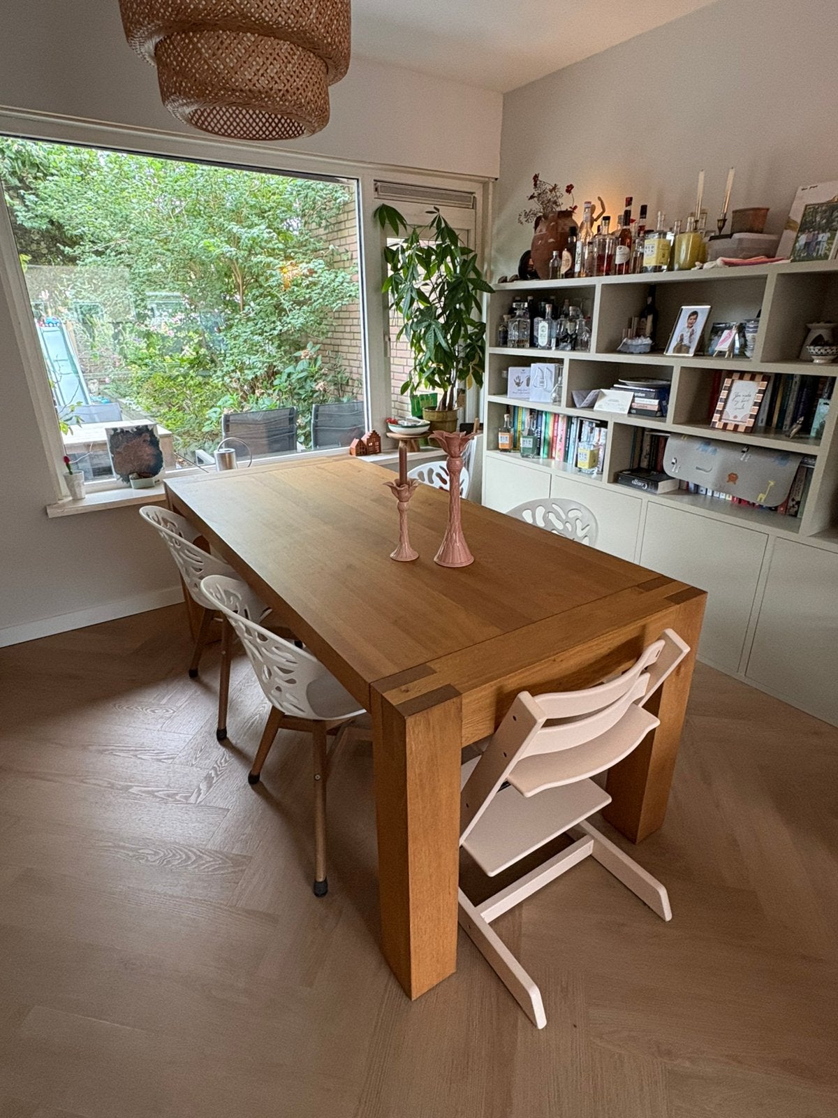 Mooie robuuste eikenhouten eettafel (201x90x78), Ophalen, 200 cm of meer, 50 tot 100 cm, Zo goed als nieuw