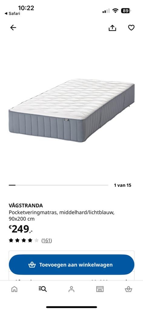 Ikea vagstranda pocketvering matras 90x200, Huis en Inrichting, Slaapkamer | Matrassen en Bedbodems, Ophalen, 90 cm, Eenpersoons