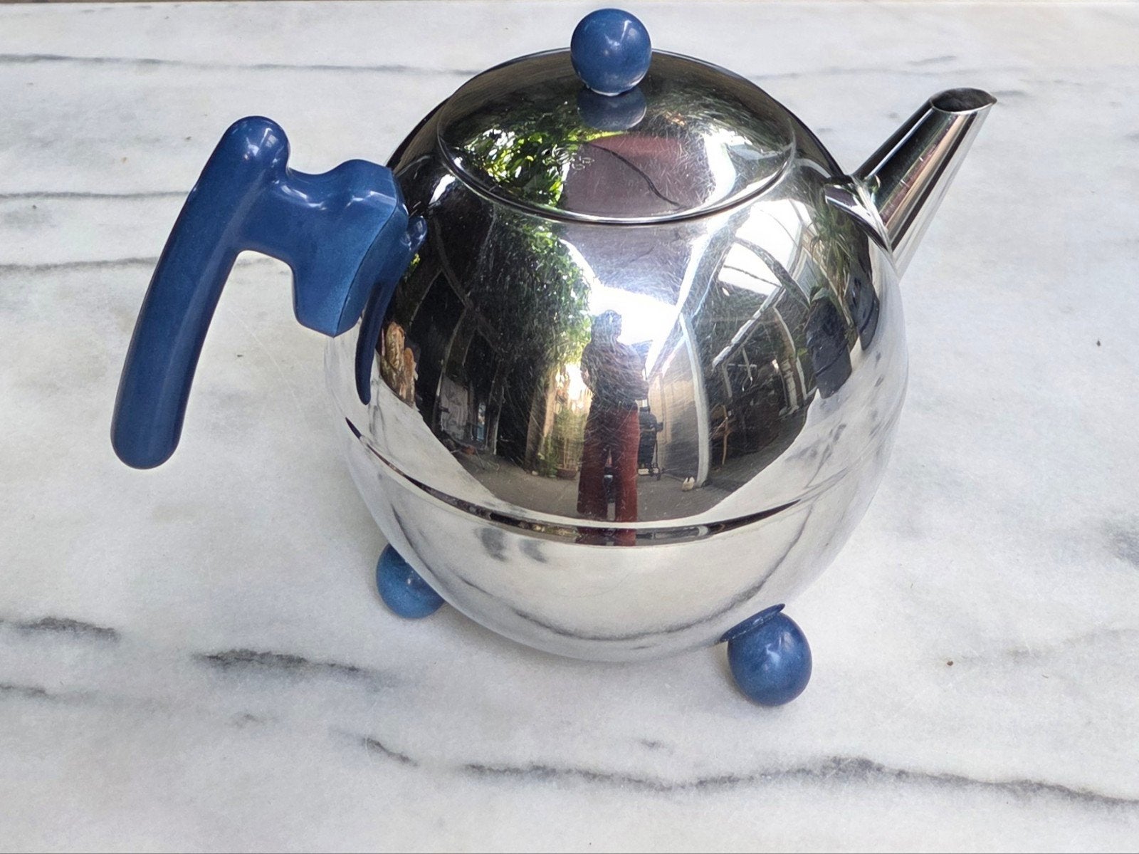 Vintage Bredemeijer Duet Bella Ronde Theepot – 1,2L – Blauw, Huis en Inrichting, Keuken | Potten en Pannen, Ophalen of Verzenden