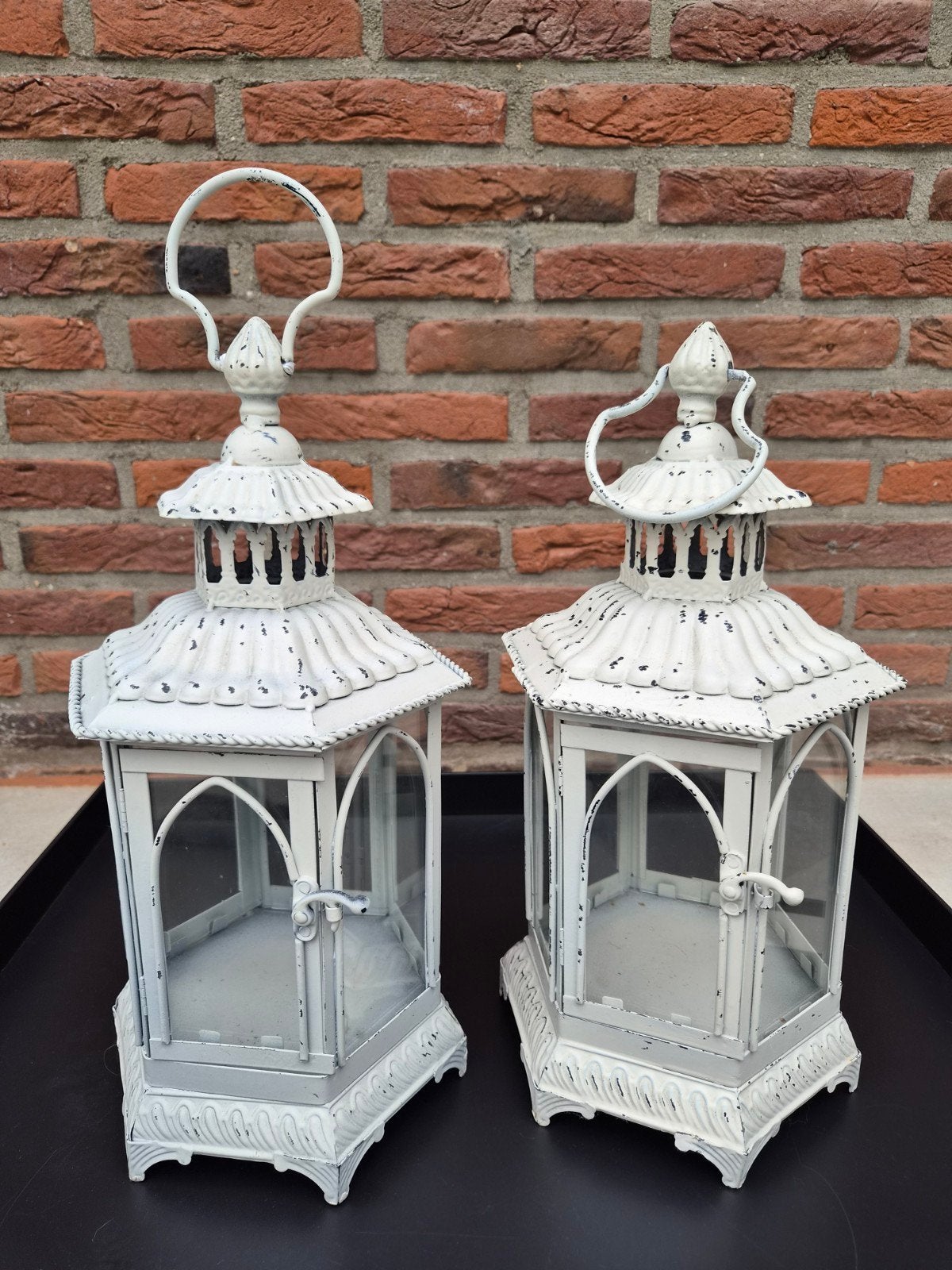 Set van 2 Vintage Windlichten - Nieuw, 40 cm hoog, Ophalen of Verzenden, Nieuw, Wit, Metaal