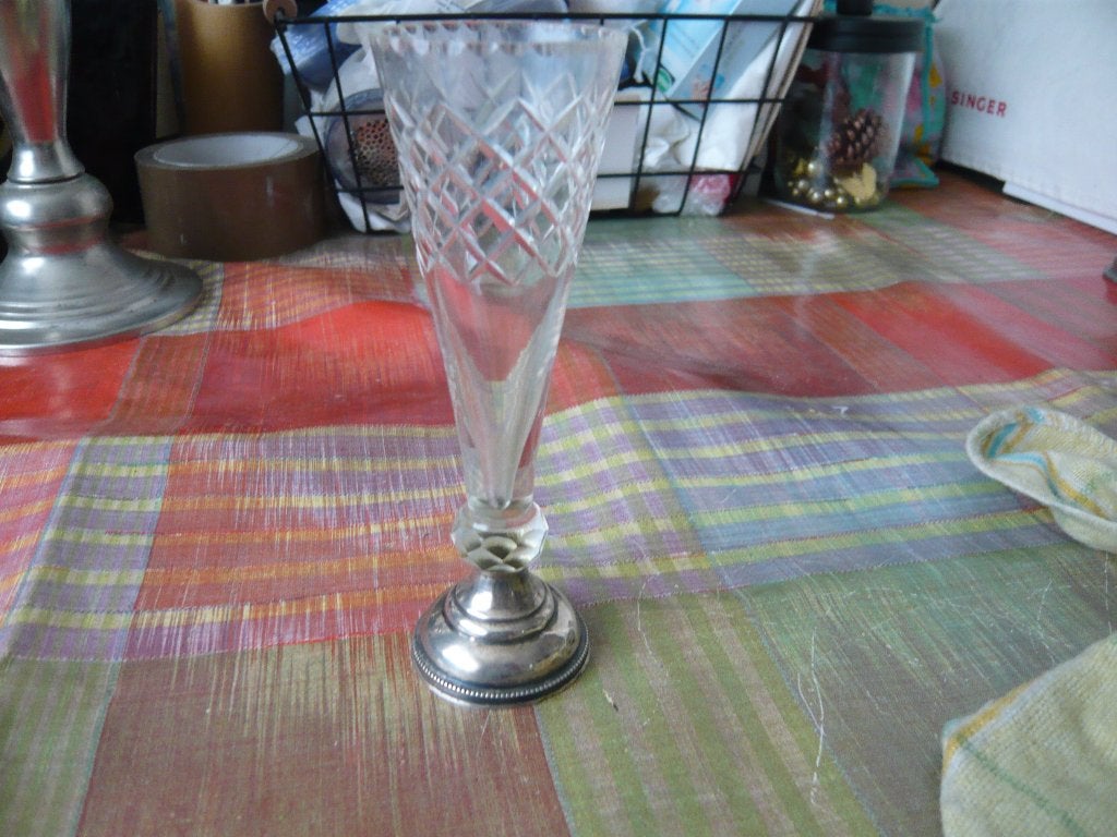 Vaasje met Zilveren Voet, Gebruikt, Transparant, 14 cm, Ophalen of Verzenden