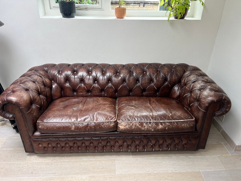 Chesterfield tweezitsbank, Ophalen, Gebruikt, 150 tot 200 cm, Tweepersoons