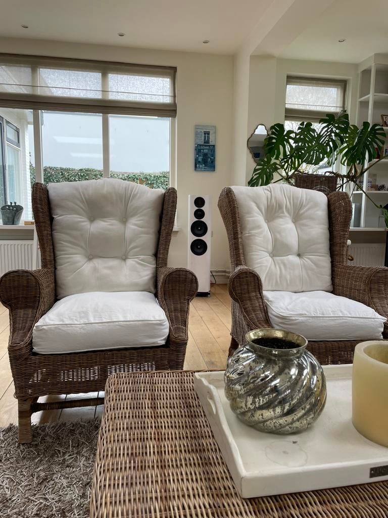 Riviera Maison rieten fauteuil, Wit, Riet of Rotan, Ophalen of Verzenden, Zo goed als nieuw
