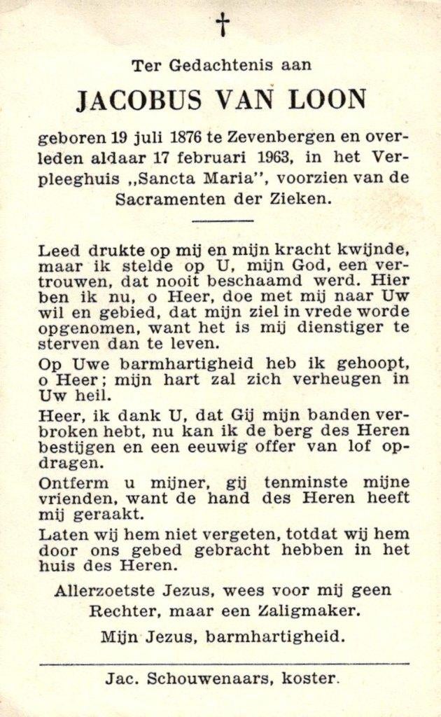 Loon van Jacobus 1876-1963 Zevenbergen, Ophalen of Verzenden