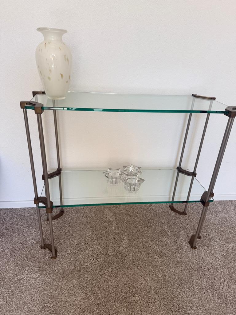 Glazen sidetable, Huis en Inrichting, Tafels | Sidetables, Zo goed als nieuw, 25 tot 50 cm, 50 tot 100 cm, Rechthoekig, Ophalen