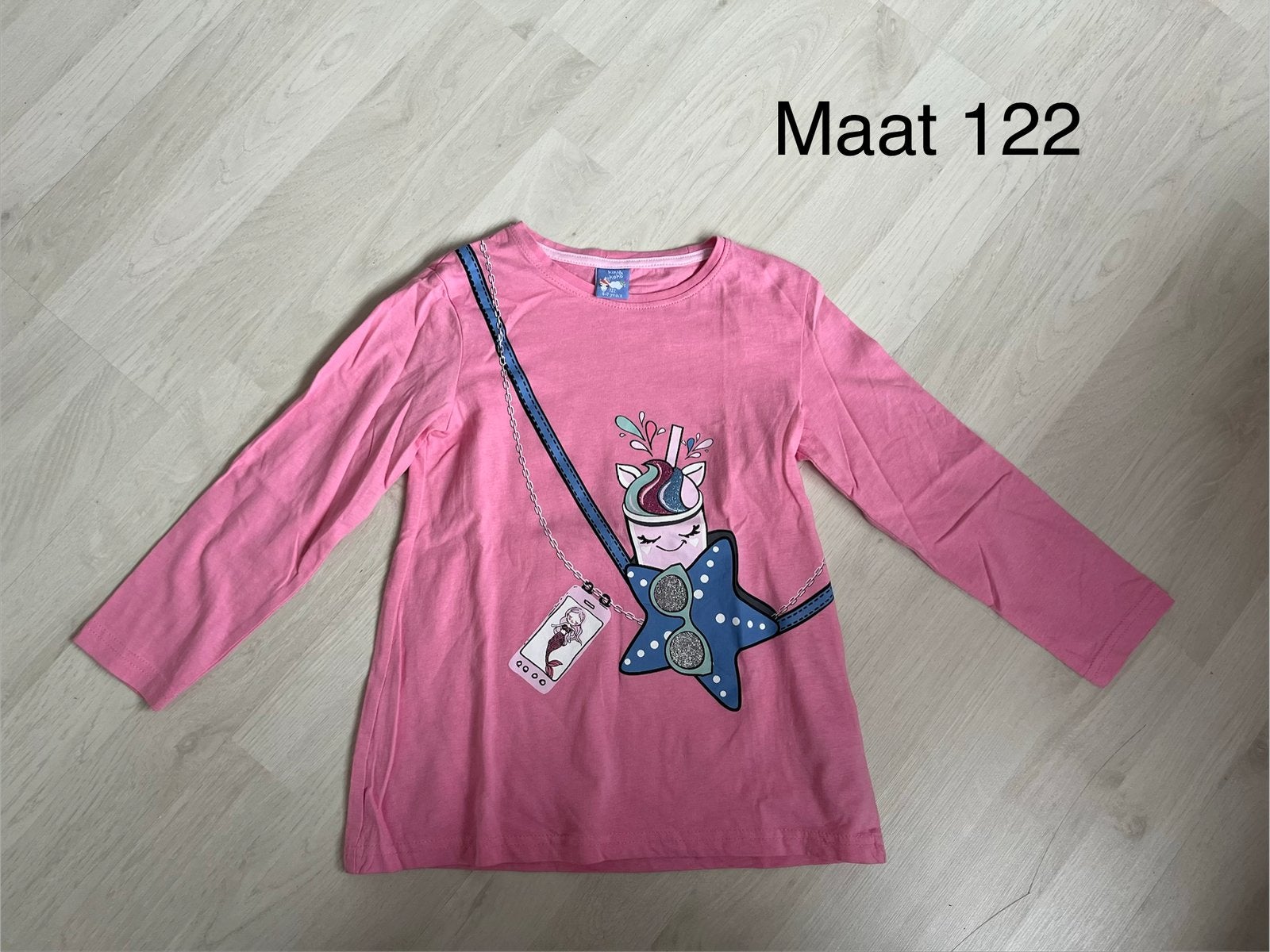 Roze shirtje maat 122, 100% katoen, 1x gedragen., Kinderen en Baby's, Kinderkleding | Maat 122, Ophalen of Verzenden, Zo goed als nieuw