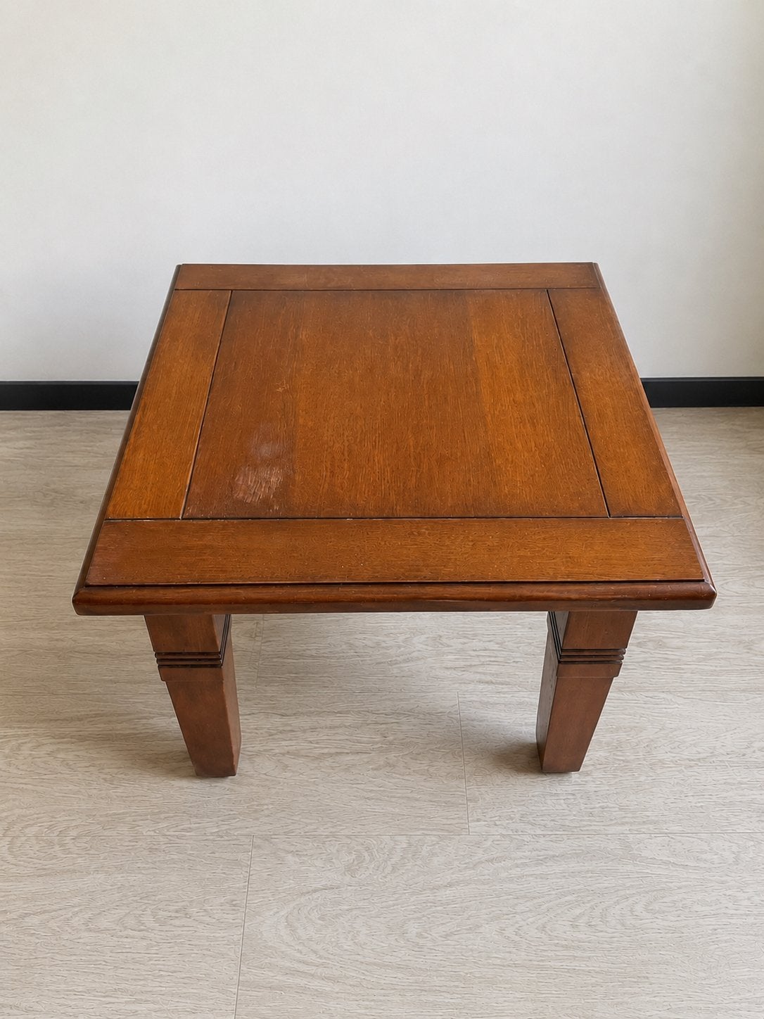 Houten salontafel kersenkleur met lade, Ophalen, Gebruikt, 100 tot 150 cm, Vierkant