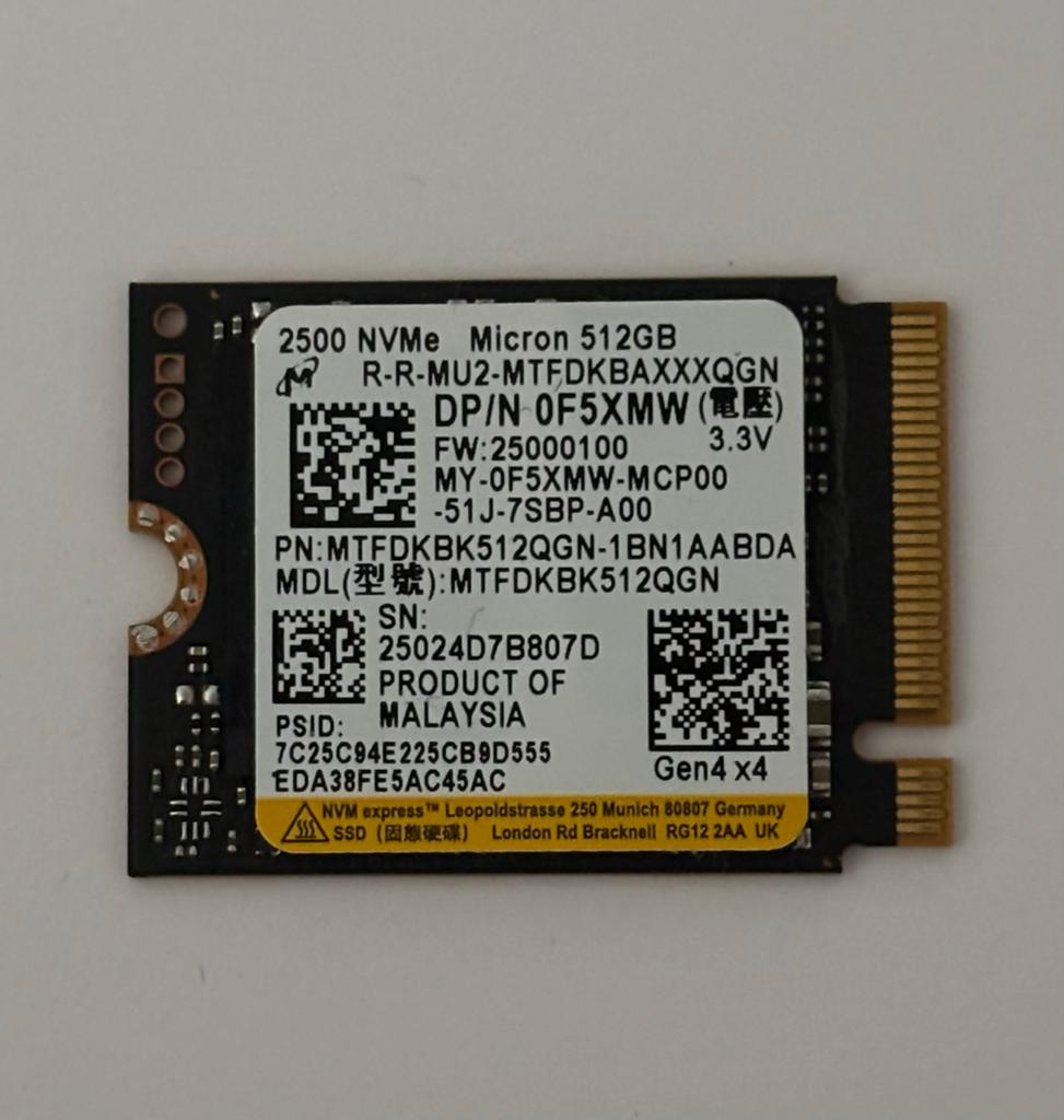 Micron 2500 512GB M.2 NVMe 2230 SSD Gen4, Computers en Software, Harde schijven, Intern, SSD, Ophalen of Verzenden, Zo goed als nieuw