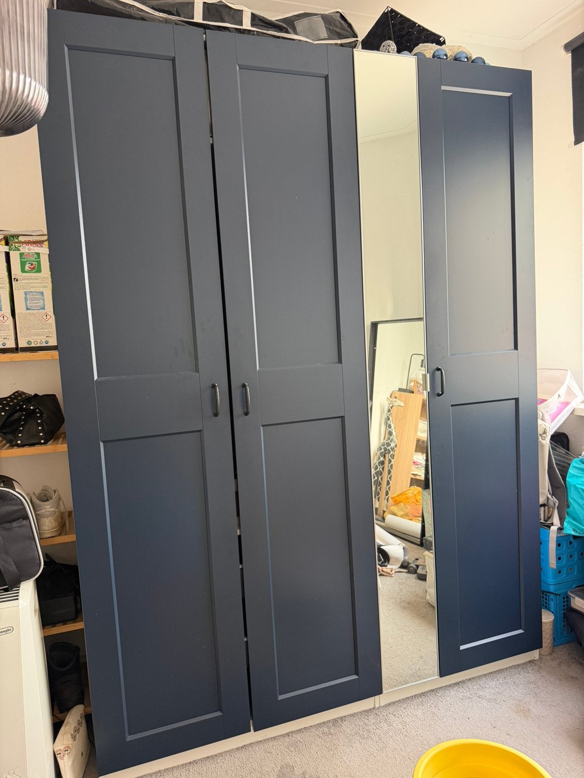 4x IKEA PAX deuren – 3x FYRUDDEN blauw + 1x ÅHEIM spiegel, Huis en Inrichting, Ophalen, Zo goed als nieuw, 50 tot 100 cm, 200 cm of meer