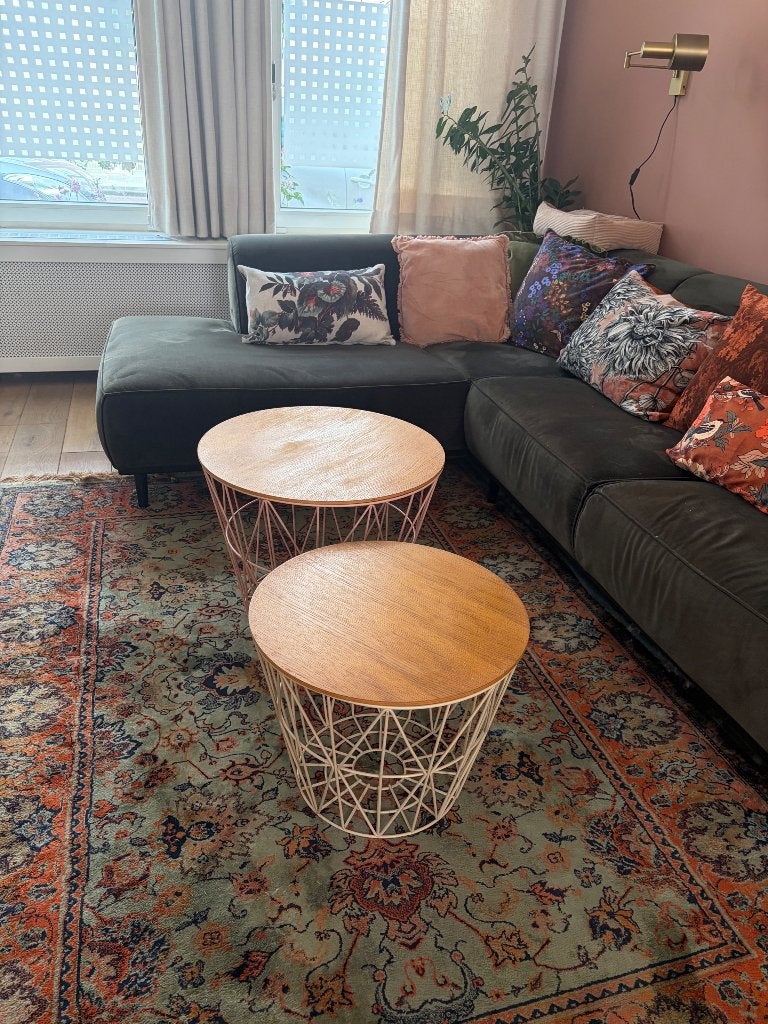 Ferm living opbergmanden roze met deksel/salontafels, Gebruikt, Metaal of Aluminium, Rond, Scandinavisch