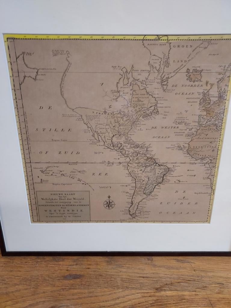 Kaart van west Indie achter glas., Boeken, Atlassen en Landkaarten, Ophalen, Zo goed als nieuw, 1800 tot 2000, Landkaart