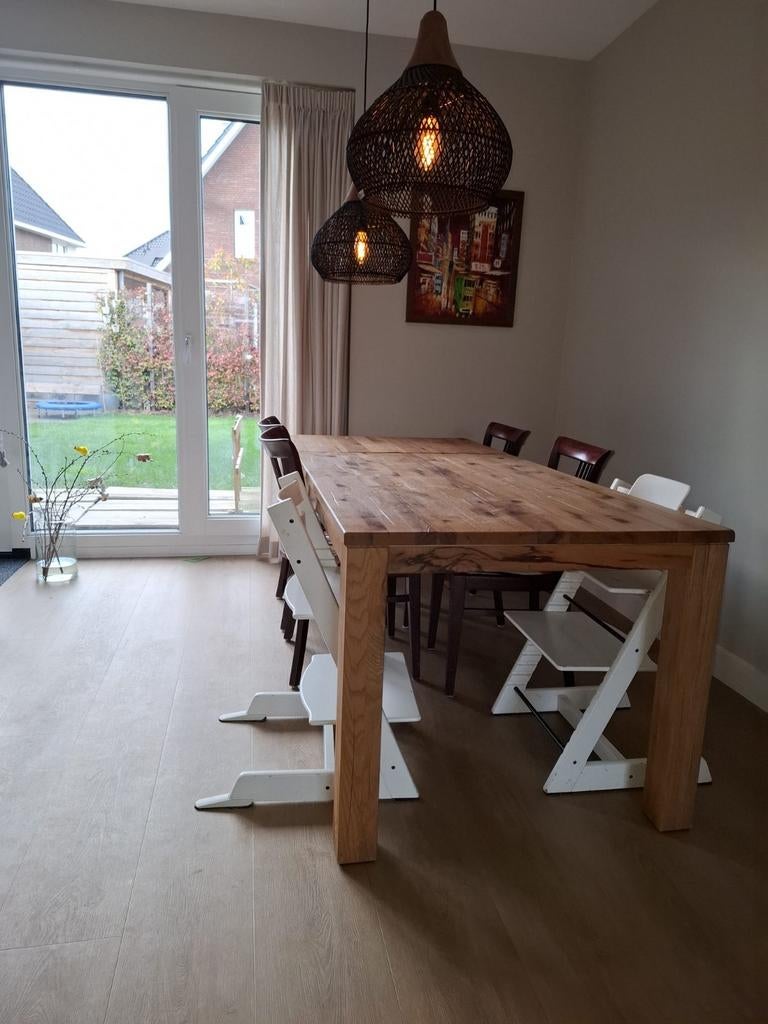 Massief eikenhouten eettafel uitschuifbaar 140x90 / 200x90, Ophalen, Eikenhout, 50 tot 100 cm, Zo goed als nieuw