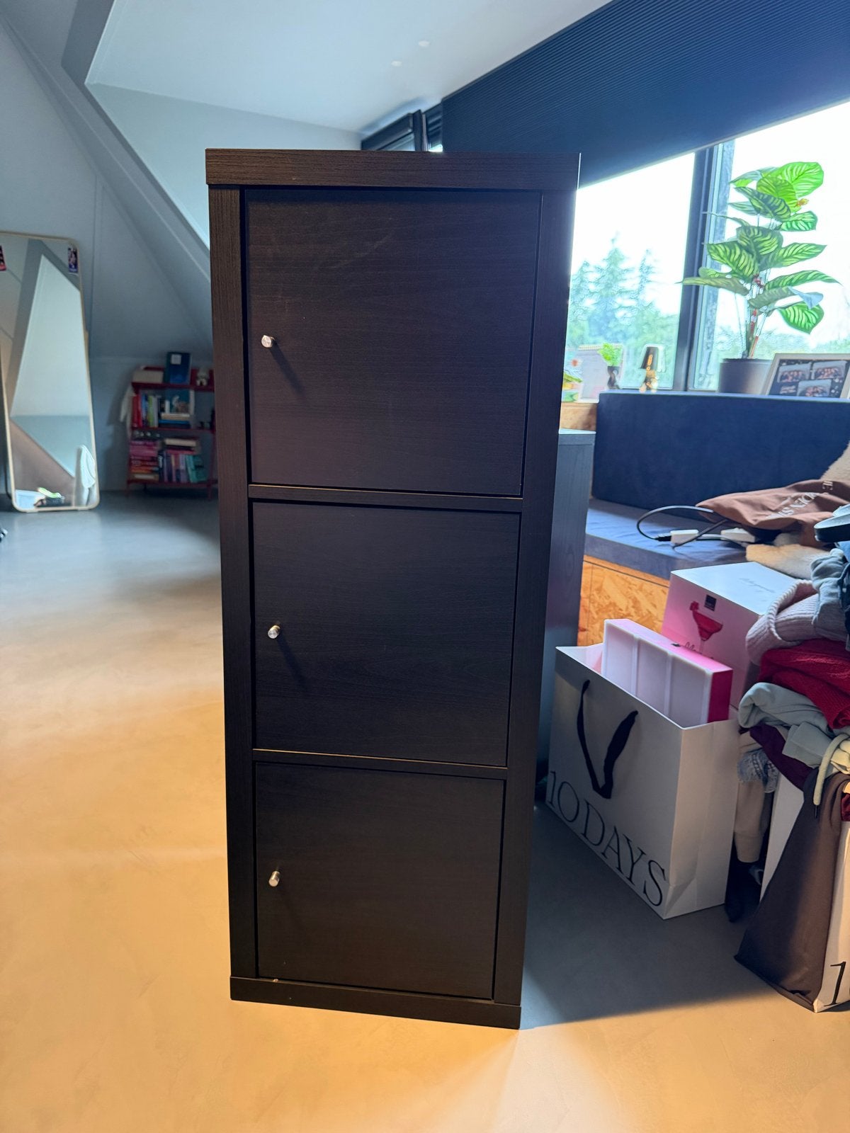 Ikea kallax vakkenkast zwart bruin 3 vakken, Ophalen, Gebruikt