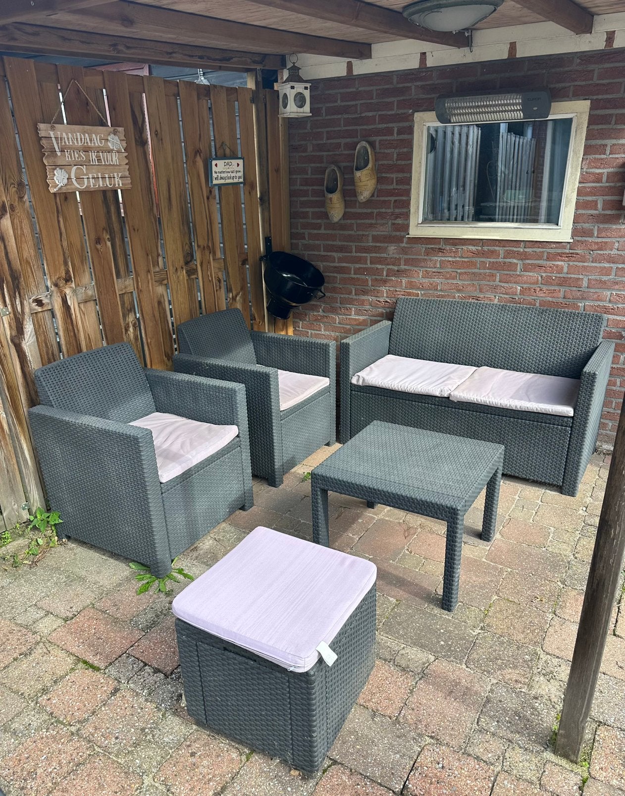 Tuinset, 5 zitplaatsen, Kunststof, Gebruikt, Bank