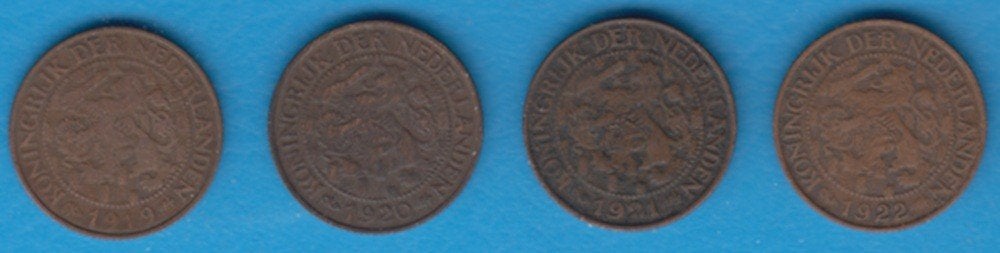Nederland 1 cent 1919, 1920, 1921 en 1922 Wilhelmina, Postzegels en Munten, Munten | Nederland, Ophalen of Verzenden, Koningin Wilhelmina