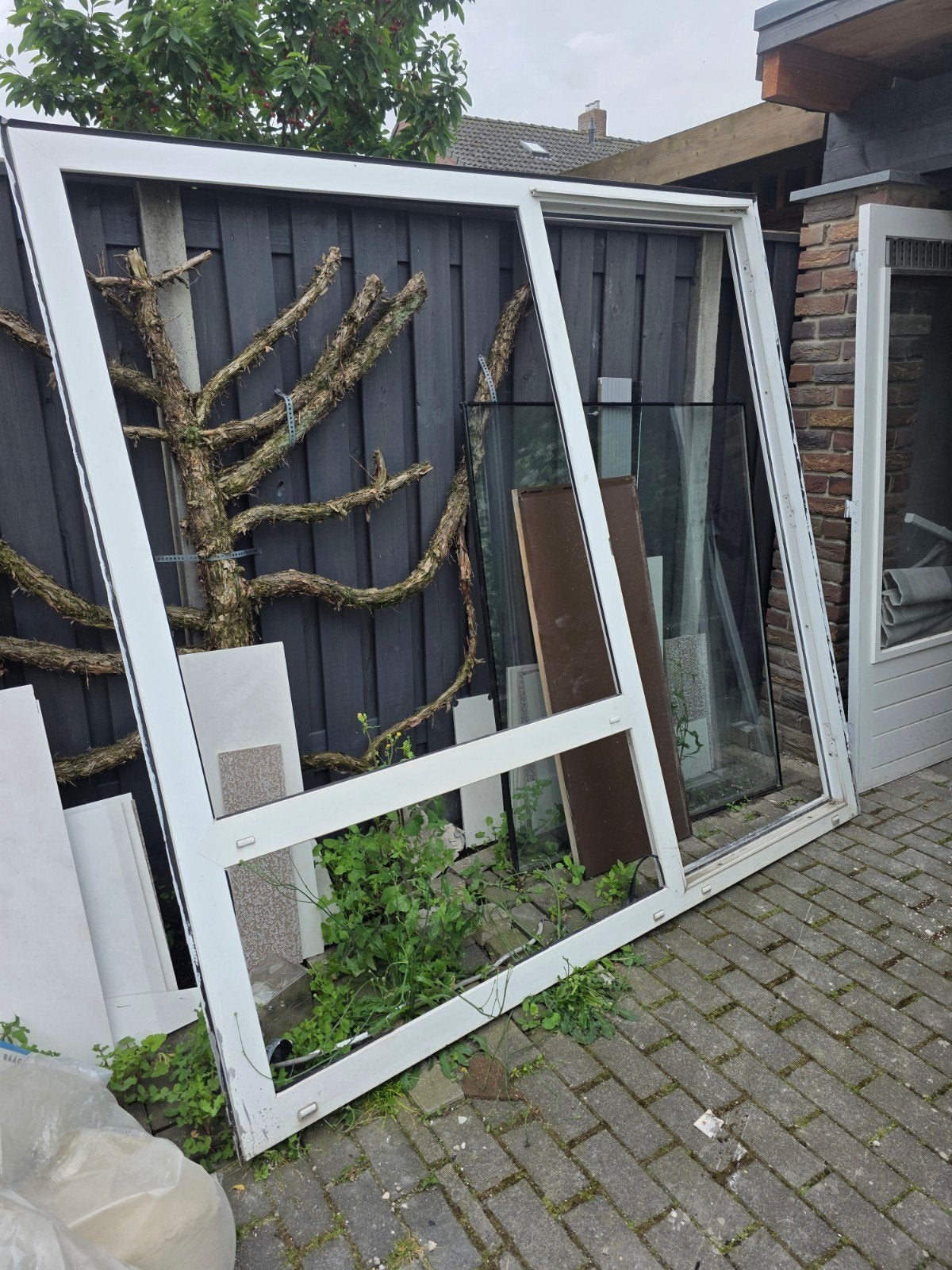 Kunststof kozijn met raam en deur, Ophalen, Kunststof, Gebruikt, Deurkozijn