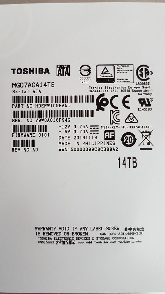 Toshiba 14TB (SATA, 7200RPM, 3.5"), Computers en Software, Harde schijven, Intern, Ophalen of Verzenden, Desktop, 14TB