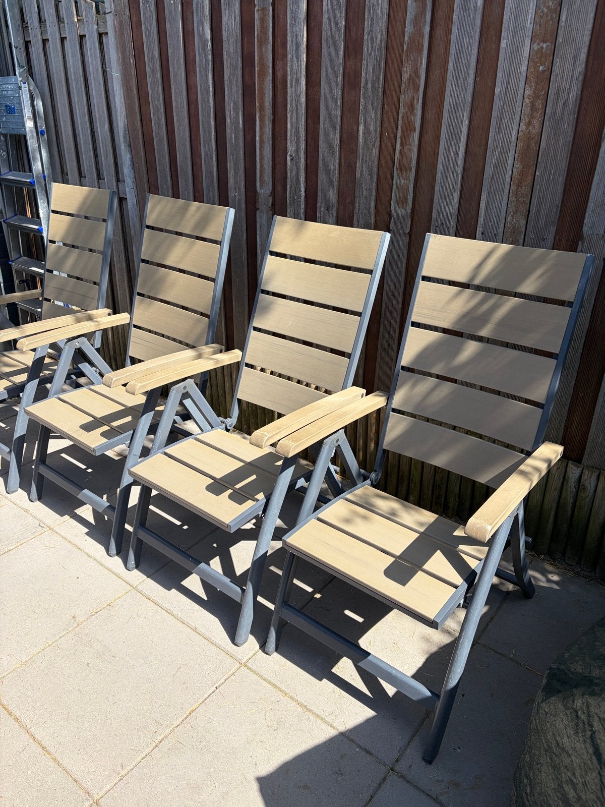 4 verstelbare tuinstoelen, inklapbaar, Ophalen, Gebruikt, Metaal, Inklapbaar