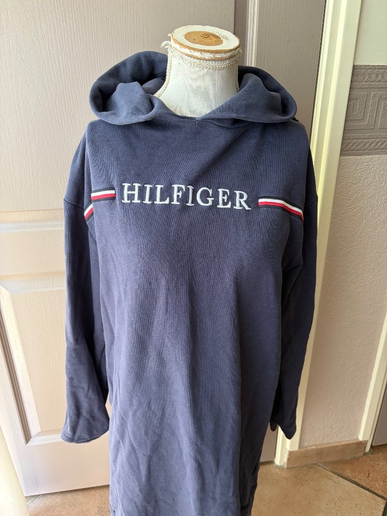 donkerblauwe hoodie-jurk van Tommy Hilfiger, Blauw, Ophalen of Verzenden, Maat 36 (S), Gedragen