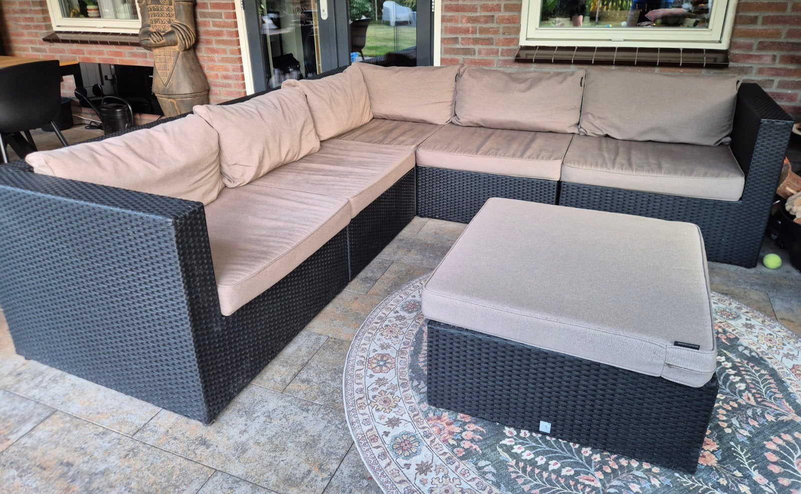 Wicker Loungeset met Hocker 240x240cm, Tuin en Terras, Ophalen, Gebruikt, Bank, Loungeset