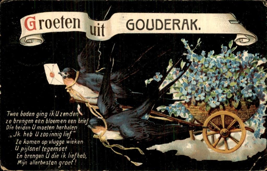 Gouderak - Zwaluwen - Bloemenkar, Ophalen of Verzenden, Voor 1920, Gelopen, Zuid-Holland