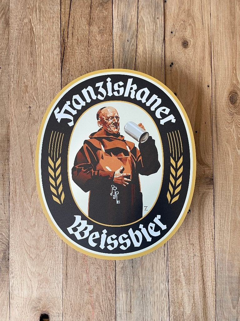 Reclamebord Franziskaner logo label, 40x50cm, aluminium, Ophalen of Verzenden, Nieuw, Reclamebord