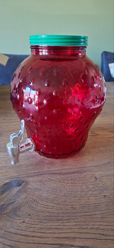 Glazen dranktap met kraantje aardbei, Glas of Glazen, Ophalen of Verzenden, Overige stijlen, Glas