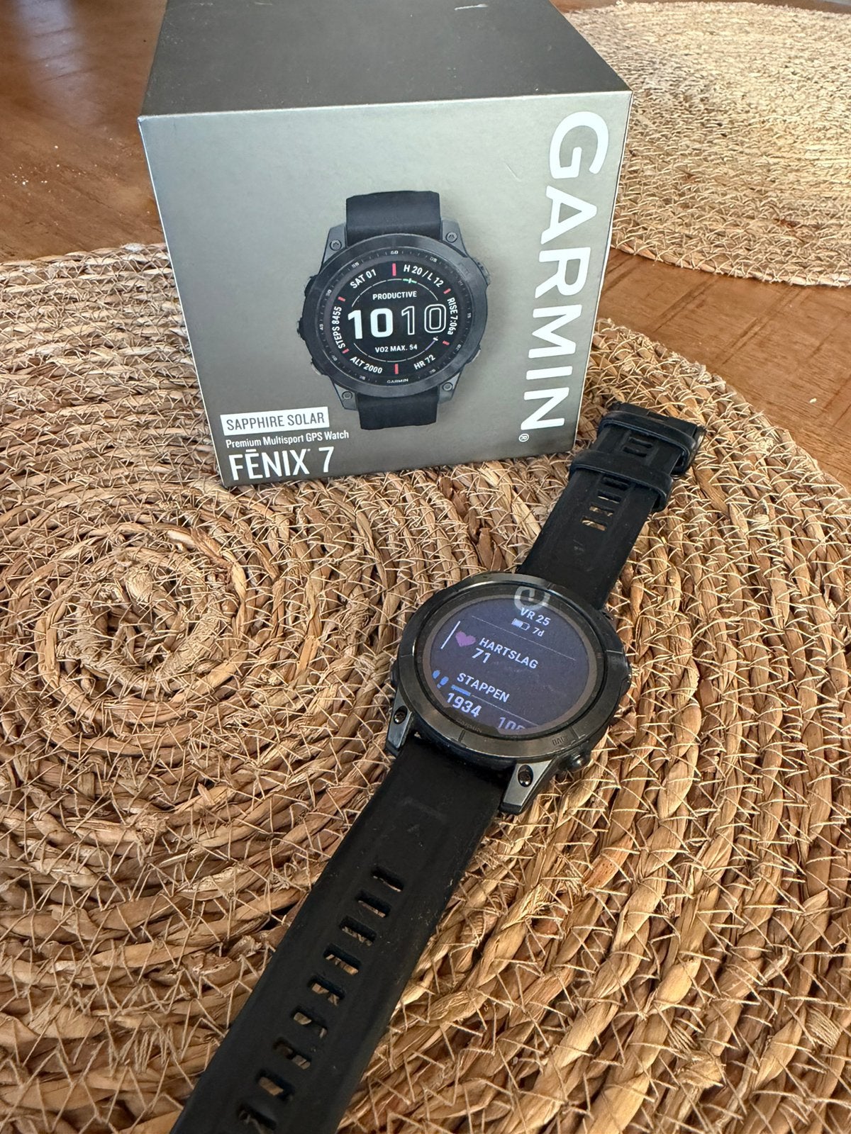 Garmin fenix 7 solar 47mm, Sieraden, Tassen en Uiterlijk, Ophalen, Zwart, Zo goed als nieuw, Waterdicht