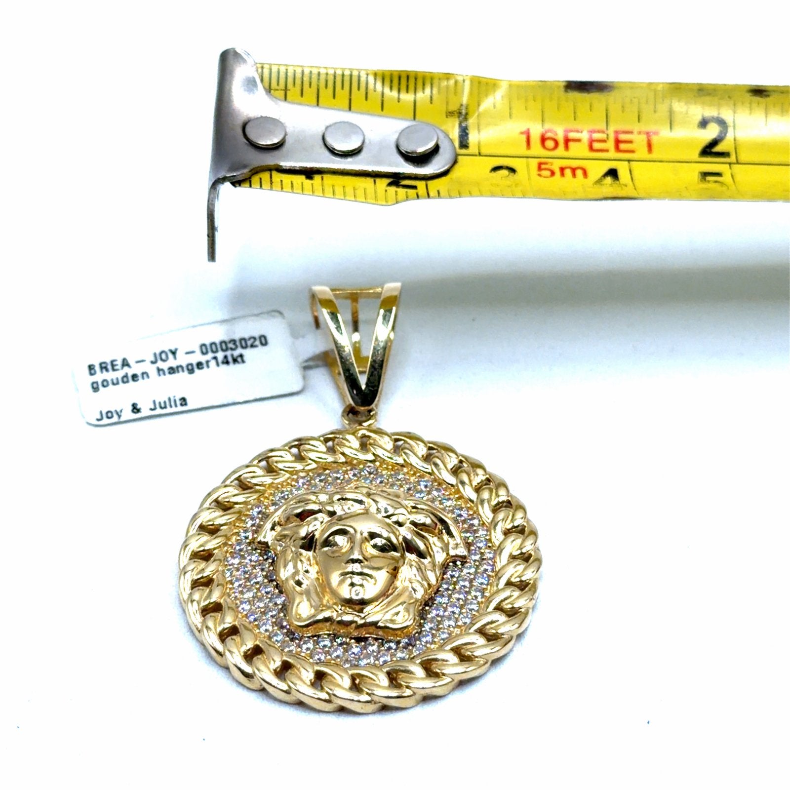Gouden Hanger 14K met Medusa Hoofd en Zirkonia, Overige voorstellingen, Www.bredajuwelier.nl, Nieuw, Www.bredajuwelier.nl
