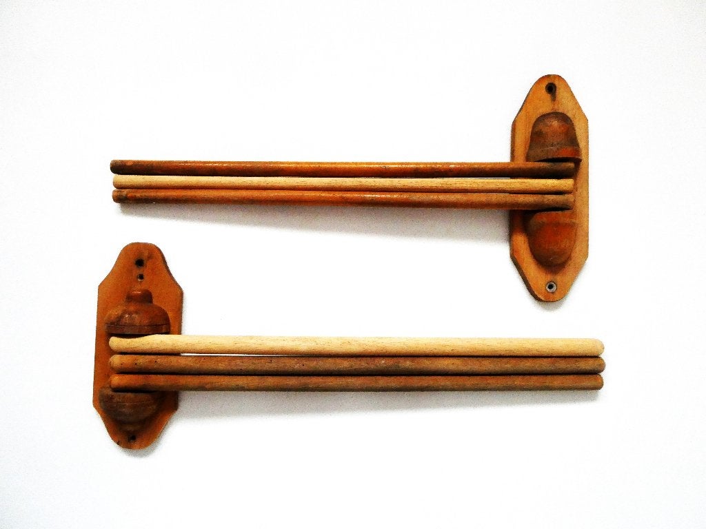 Twee vintage houten handdoekenrekken handdoekrek, Ophalen of Verzenden